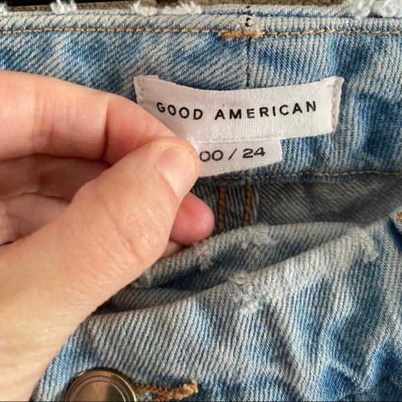 Good American Crossover Waist Distressed Skinny Jeans Blue 691 Light Wash - Picture 3 of 10